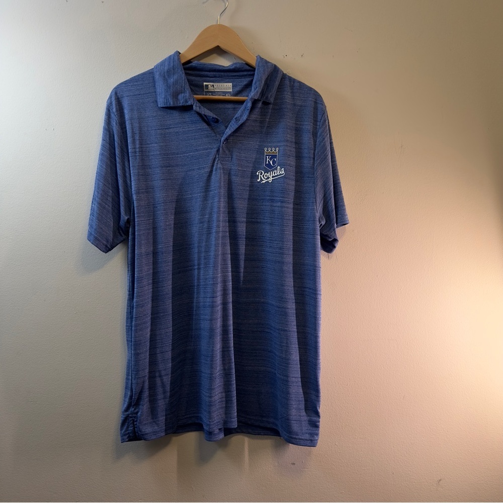 Kansas City Royals Men's Polo Shirt - Blue Striated Performance Golf Polo Sz L